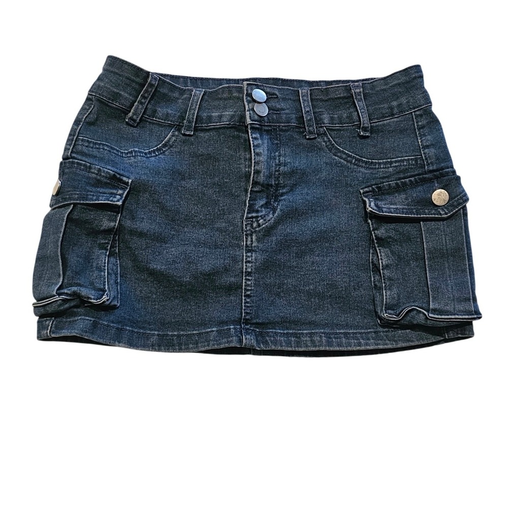 SHEIN Womens‎ Dark Wash Denim Cargo Mini Skirt Double Button Size 6 M Utility